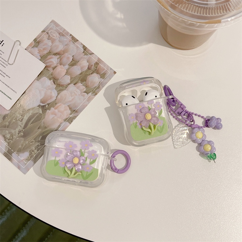 Vỏ Bảo Vệ Hộp Sạc Tai Nghe Bluetooth Không Dây Airpods1 / 2 3 Pro Pro2 Air Pods Pro 3 Hình Hoa Tím Dễ Thương Ốp