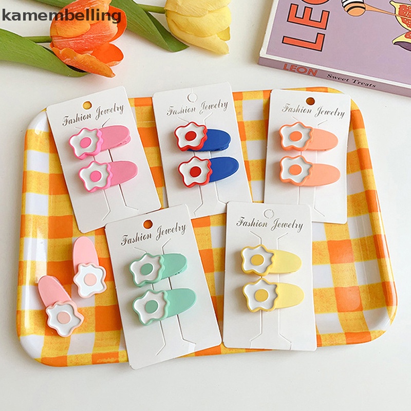 Set 2 Kẹp Tóc Hình Bông Hoa Màu Kẹo Ngọt Dễ Thương Cho Nữ