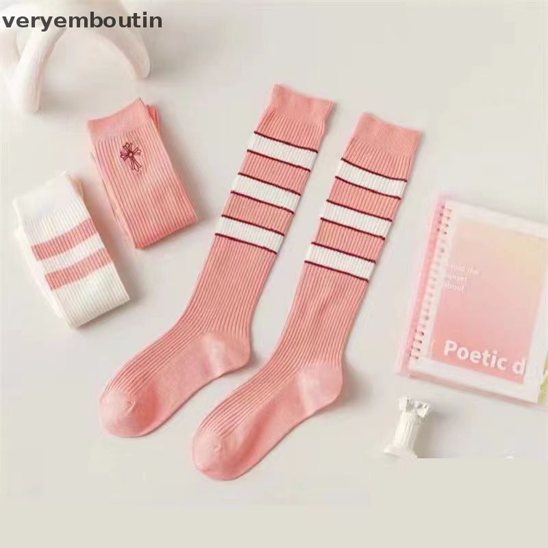 1 Đôi Tất Ngang Bắp Chân Mỏng Kẻ Sọc Ngang Màu Hồng Thời Trang Mùa Hè Cho Nữ