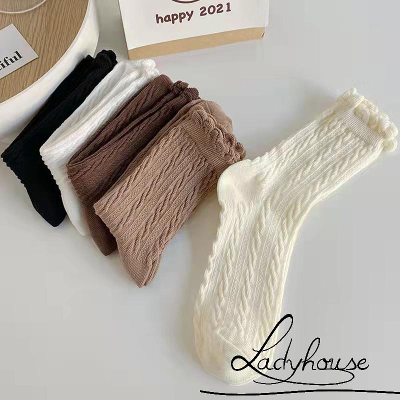 Ldd Đôi Vớ Cotton Cổ Vừa Thấm Hút Mồ Hôi Màu Nâu Trơn Dành Cho Nữ Vào Mùa Đông