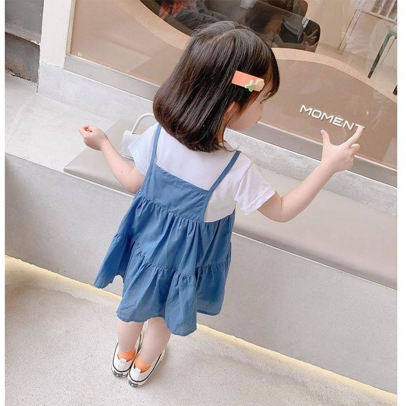 Đầm Công Chúa Hàn Quốc Tay Cộc Dáng Rộng Giả Hai Lớp Màu Cầu Vồng Mùa Hè