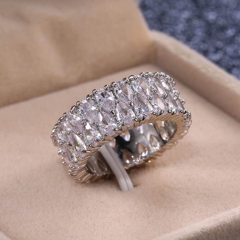 Ygt Nhẫn Cưới Mạ Bạc Đính Đá Zircon Lấp Lánh Cho Nữ