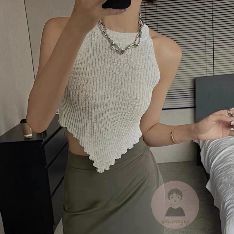 Áo Tank Top Dệt Kim Không Tay Màu Sắc Đơn Giản Cho Nữ