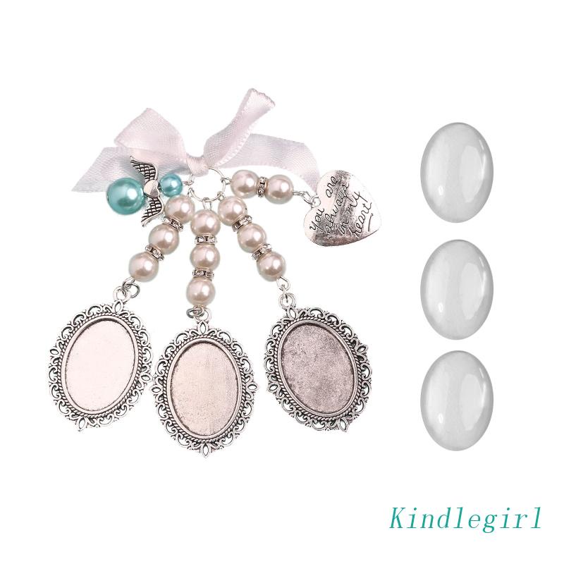 Khung Ảnh Thủy Tinh Cabochon Hình Bầu Dục Ba Khung Ren Có Mặt Dây Phù Hợp Để Làm Đồ Thủ Công Diy