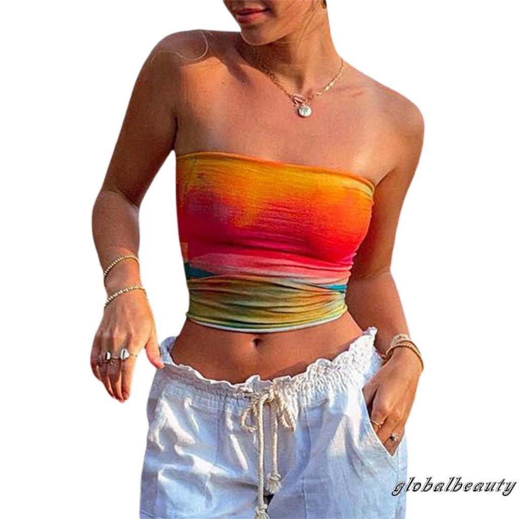 Áo Lửng Không Dây Hở Lưng Cổ Thuyền In Họa Tiết Thời Trang Mùa Hè Cho Nữ