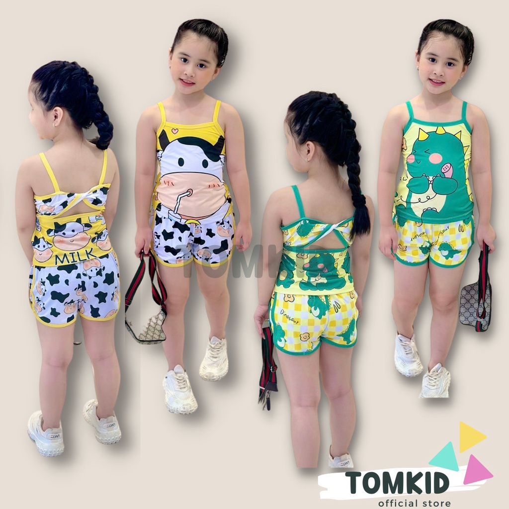 Bộ 2 dây bé gái, đồ bộ cho bé gái phối lưng chất thun lạnh dày dặn thoáng mát co giãn tốt 8-40kg Tomkids