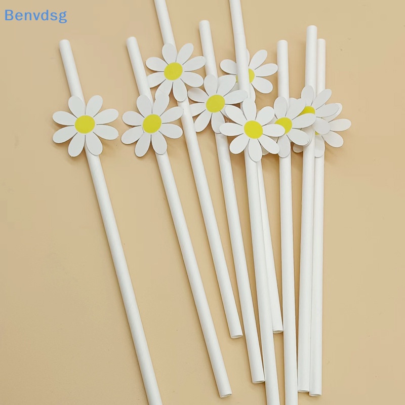 Set 30 Ống Hút Giấy Họa Tiết Hoa Cúc Dùng Một Lần Tiện Dụng