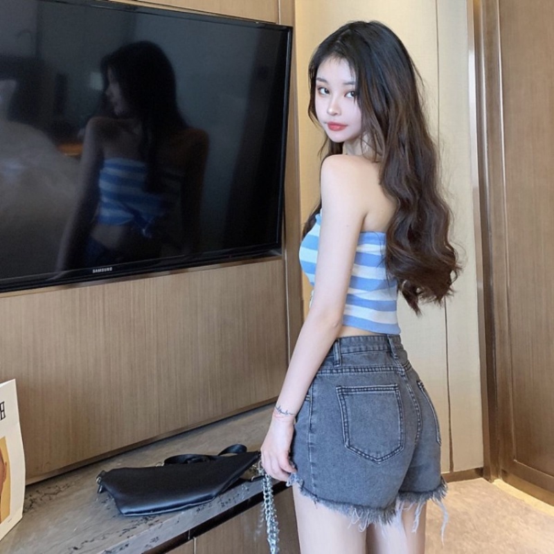 COZOK Áo Dệt Kim Sát Nách Trễ Vai Họa Tiết Kẻ Sọc Thời Trang Gợi Cảm