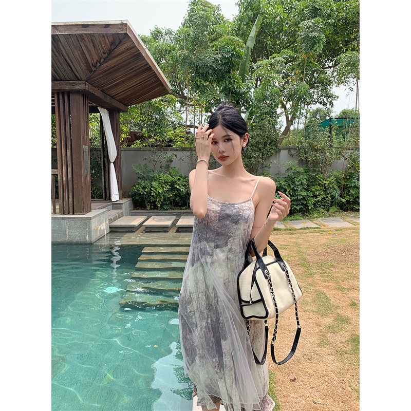 Đầm Lưới Mỏng Dáng Dài Viền Xếp Nếp Thiết Kế retro Trung Hoa Mới
