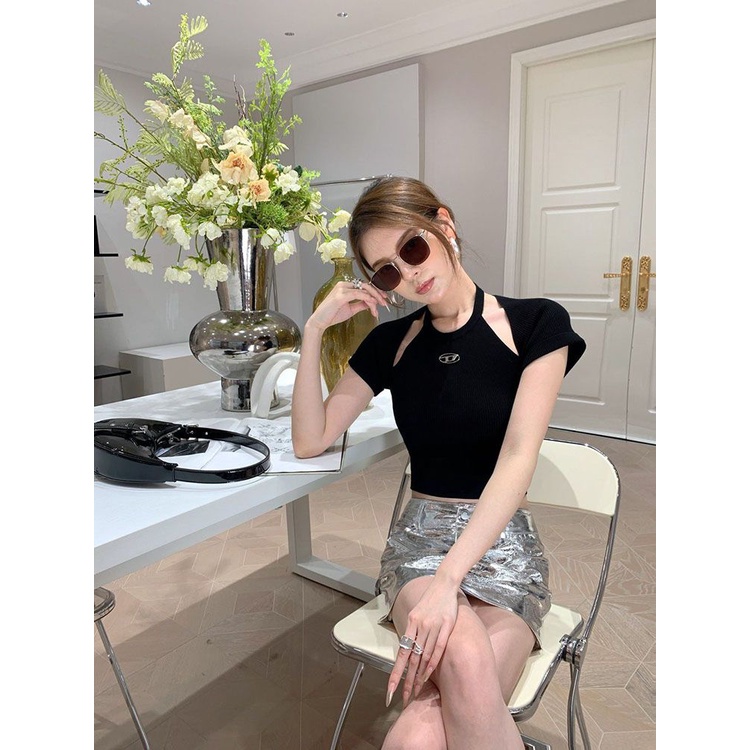 Cozok Áo Thun Dệt Kim Ngắn Tay Khoét Lỗ Gợi Cảm Hợp Thời Trang