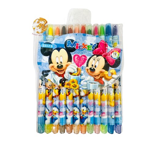 Bút sáp màu vặn 12 màu chống gãy cho bé hình Doremon - Kitty - Elsa - Mickey - Công chúa - xe Mc Queen - Siêu nhân nhện