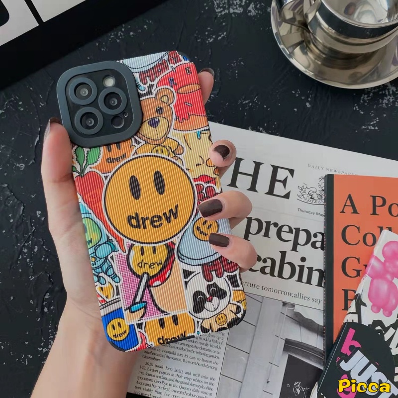 Ốp Điện Thoại Da Mềm Họa Tiết Gấu Hoạt Hình Graffiti Cho iPhone 7 8 Plus 11 Pro Max XR 13 14 12 Pro Max X XS Max