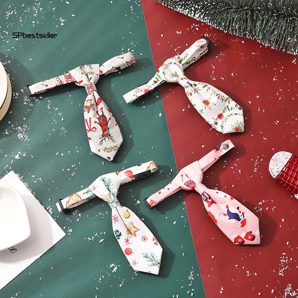 Vòng Cổ Polyester Chống Mòn Không Gây Kích Ứng In Họa Tiết Hoạt Hình Ông Già Noel Cho Thú Cưng