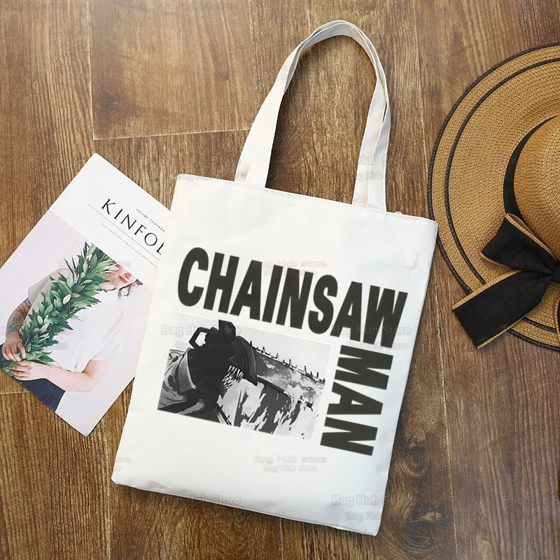 Túi Tote Canvas In Hình Anime Nhật Bản Chainsaw Man Pochita Makima Có Thể Tái Sử Dụng Hàng Ngày AFSB