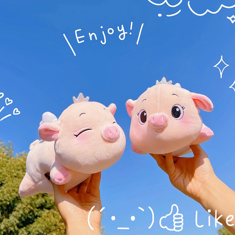 Thú nhồi bông heo vương miện thiên thần dễ thương, búp bê mềm mại tinh tế, món quà lễ hội cho trẻ em và phụ nữ, gối cho cô gái trên giường, đồ chơi nhồi bông là bạn đồng hành ấm áp