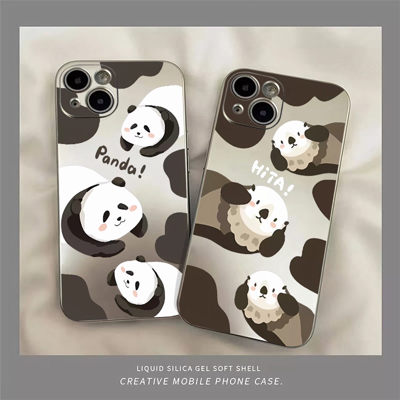 Ốp Điện Thoại TPU Silicon Mềm Mạ Điện Hình Gấu Trúc Chống Sốc Cho IPhone 14 13 12 11 Pro XS Max XR X 8 + 7 6S Plus