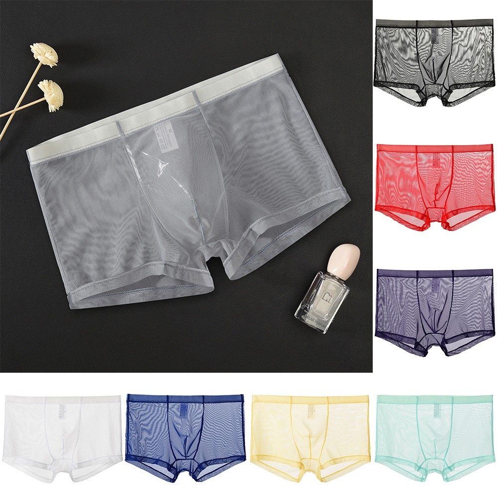 Quần Lót Boxer Lụa Lạnh Không Đường May Mềm Mịn Gợi Cảm Cho Nam