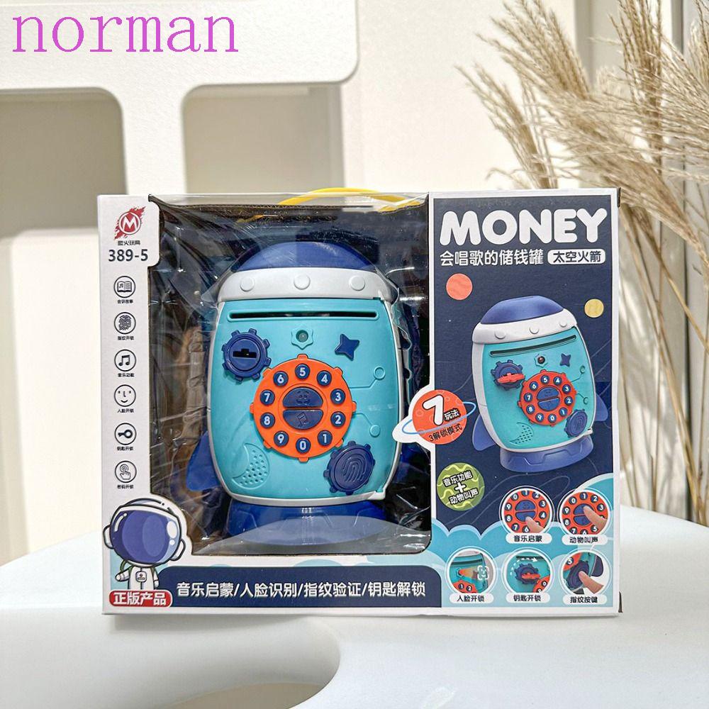 Norman Hộp Đựng Tiền Tiết Kiệm Hình Tên Lửa Hoạt Hình Mở Khóa Tự Động An Toàn Cho Bé