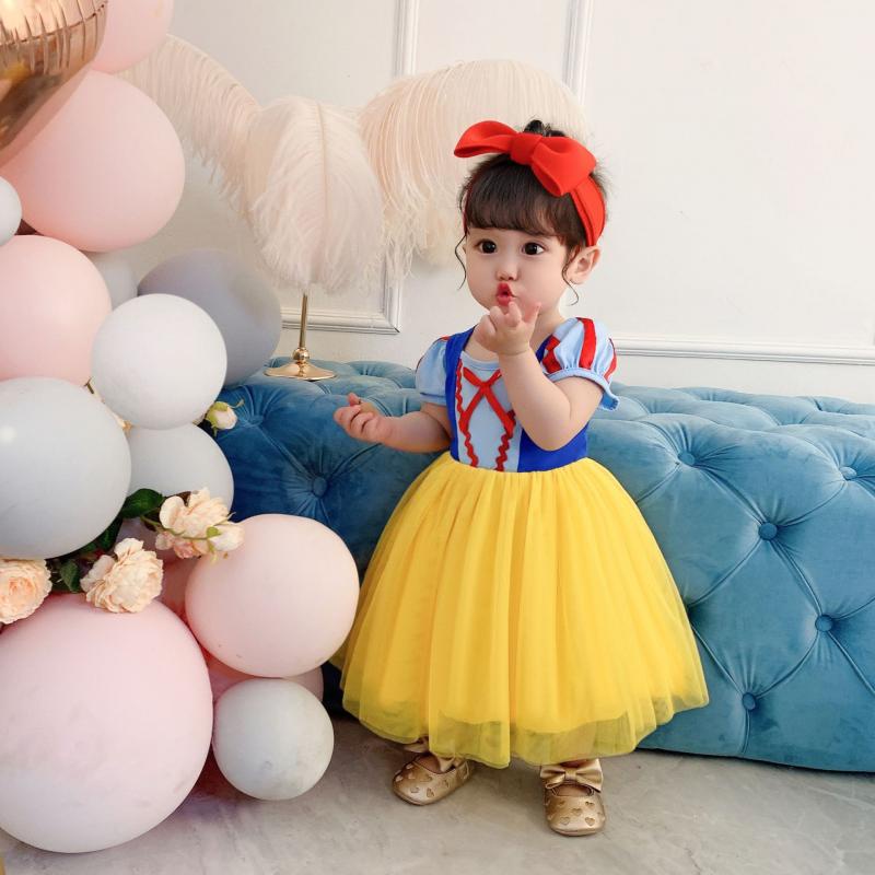 Đầm Hóa Trang Công Chúa Bạch Tuyết Tay Ngắn Phối Lưới Xinh Xắn Cho Bé Gái