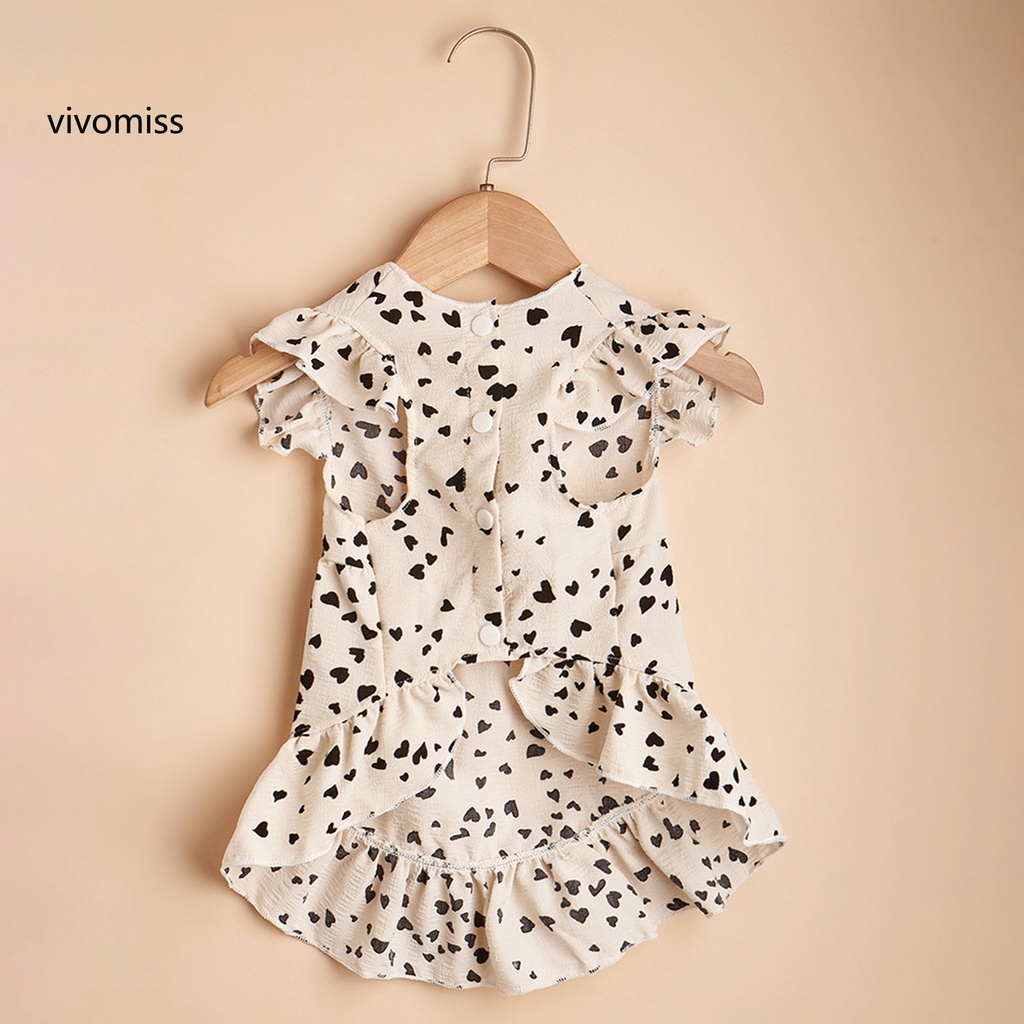 Đầm Công Chúa Mùa Hè Viền Bèo In Họa Tiết Trái Tim Dễ Thương Thoải Mái Cho Cún Cưng