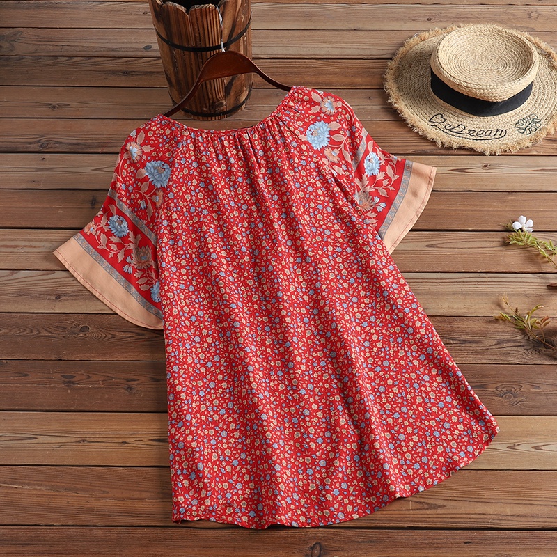 Áo kiểu nữ ZANZEA cổ V tay xếp nếp in hoa thời trang