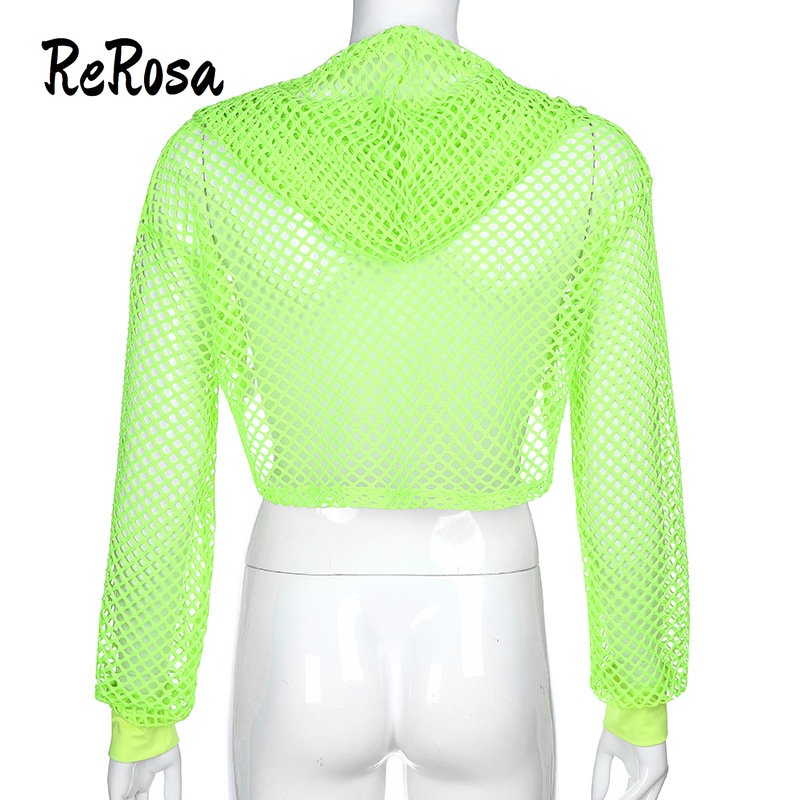 Rerosa Áo Hoodie Thể Thao Tay Dài Phối Lưới Màu Trơn Dễ Phối Đồ Thời Trang Cho Nữ
