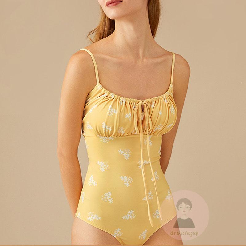 Bộ Đồ Bơi Một Mảnh Hai Dây Buộc Dây Trước Ngực In Họa Tiết Thời Trang Mùa Hè Cho Bạn Gái