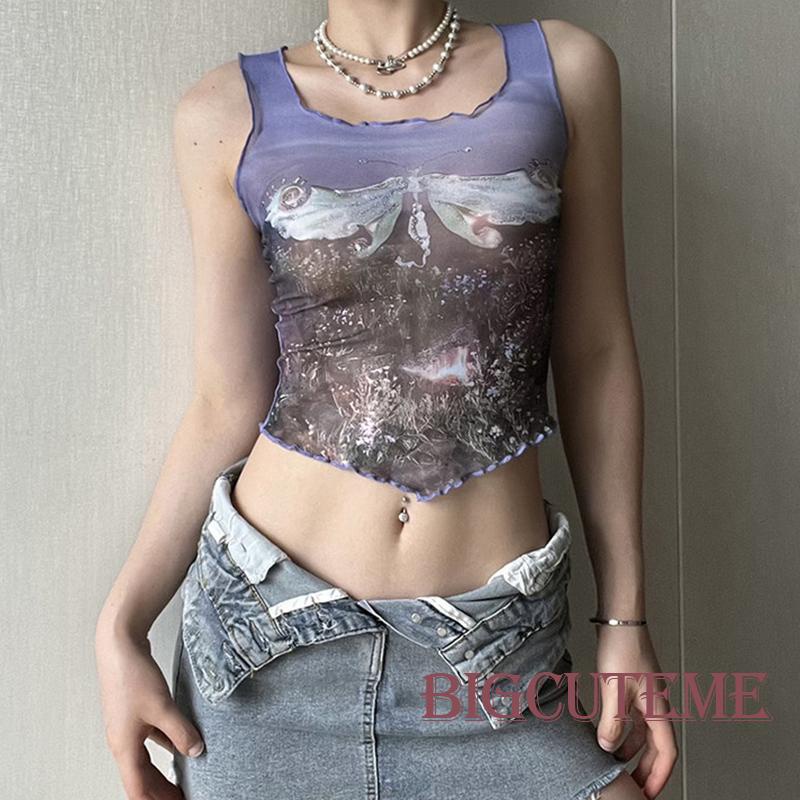 [] - Áo Croptop Không Tay Dáng Ôm Thời Trang Đường Phố Mùa Hè Cho Nữ