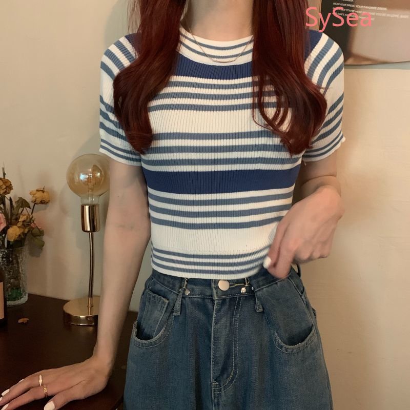 Áo Dệt Kim Kẻ Sọc Thời Trang Mùa Hè Cho Nữ