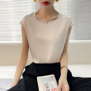  Áo Thun Sát Nách Cổ Thuyền Bằng Lụa Satin Mềm Mại Màu Trơn Khối Lượng Nhẹ Thoáng Khí Đơn Giản Dành Cho Bạn Nữ 