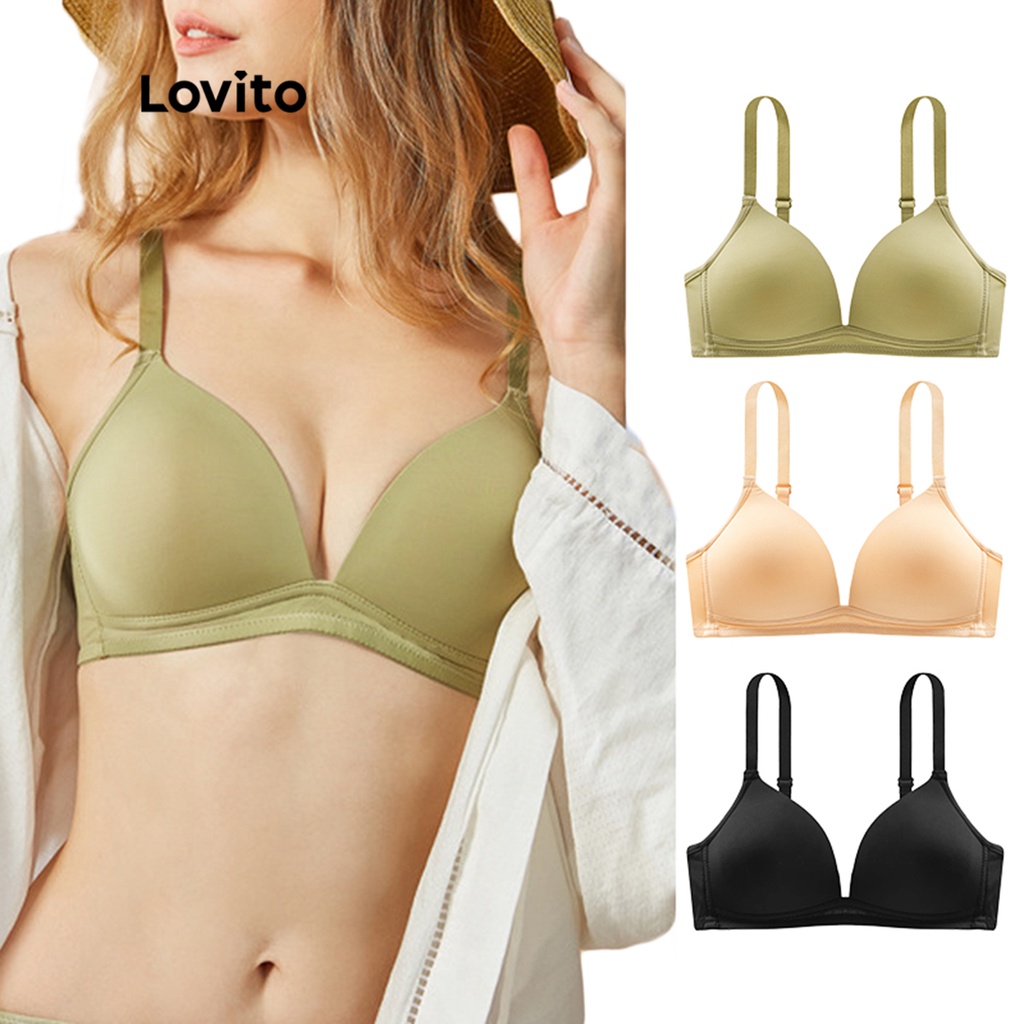 Áo ngực Lovito không gọng không đường may với miếng đệm không thể tháo rời L233L080 (màu mơ / đen / xanh lá)
