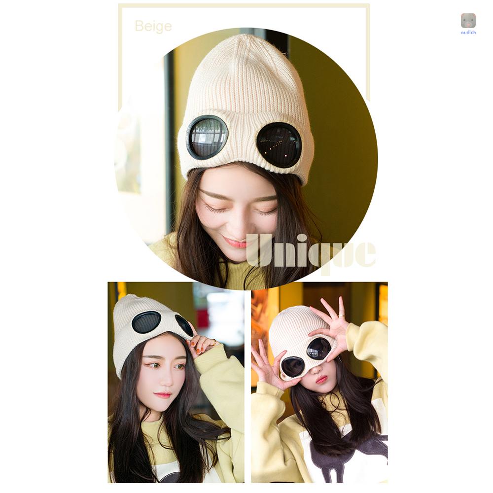 Mũ Beanie Dệt Kim Dày Dặn Co Giãn Giữ Ấm Mùa Đông Với Kính Lót Lông Có Thể Tháo Rời Cho Nam Nữ Hoạt Động Ngoà