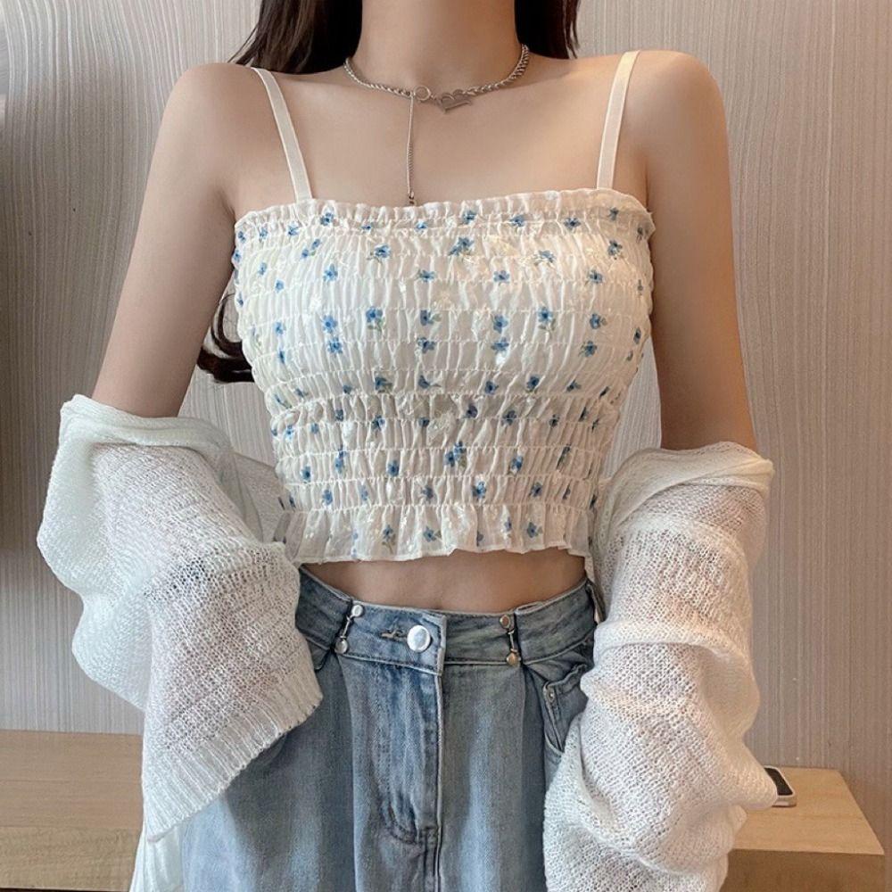 MOCHO Áo Crop Top In Hoa Dễ Thương Eo Cao Có Đệm Lót Phong Cách Hàn Quốc Thời Trang Mùa Hè Năng Động