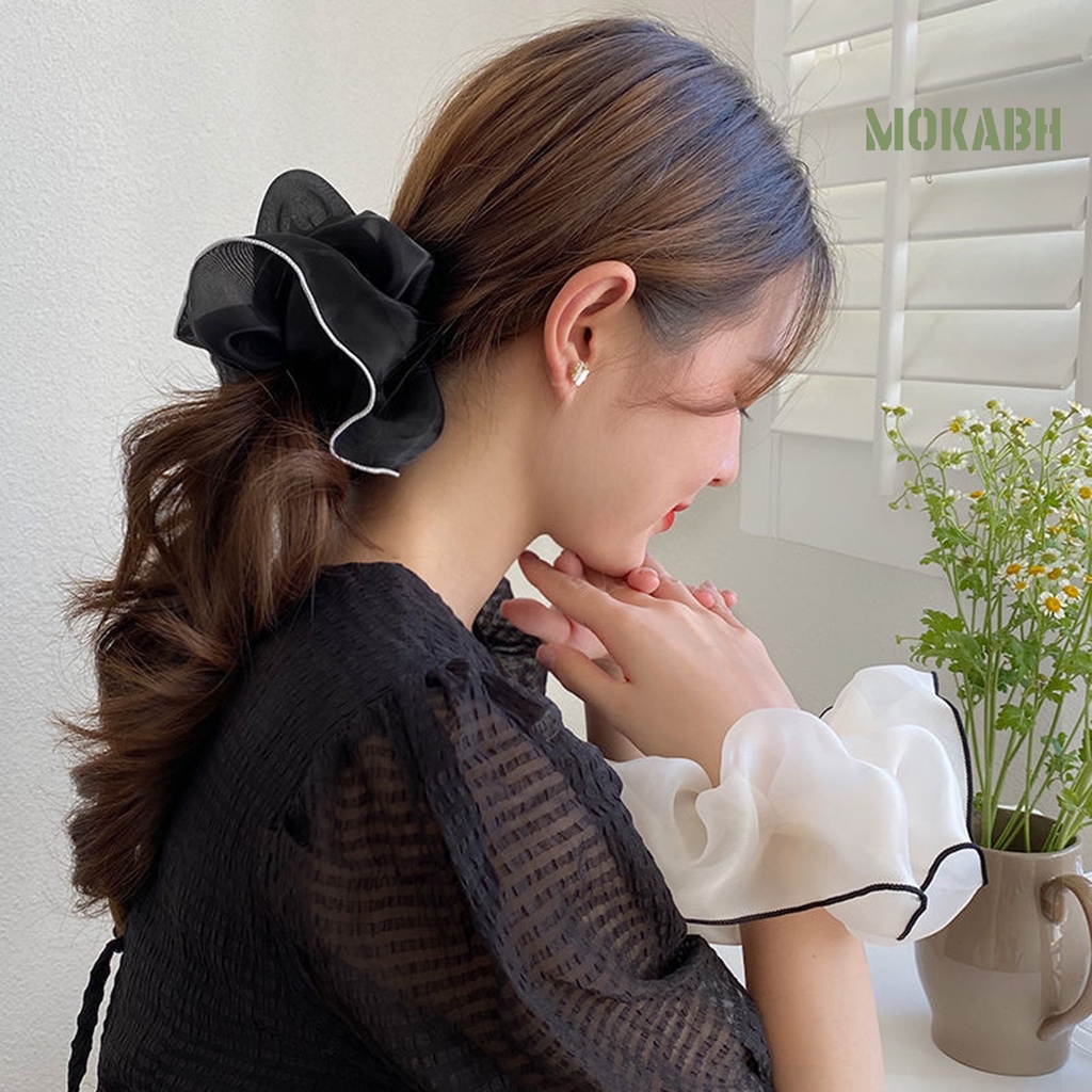 Dây Cột Tóc Co Giãn Phối Lưới Màu Sắc Tương Phản Xinh Xắn Cho Nữ