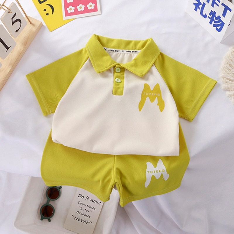Bộ Đồ Thể Thao Áo Thun polo Phối Quần Short Tay Ngắn 80-160cm Màu Sắc Dễ Thương Cho Bé
