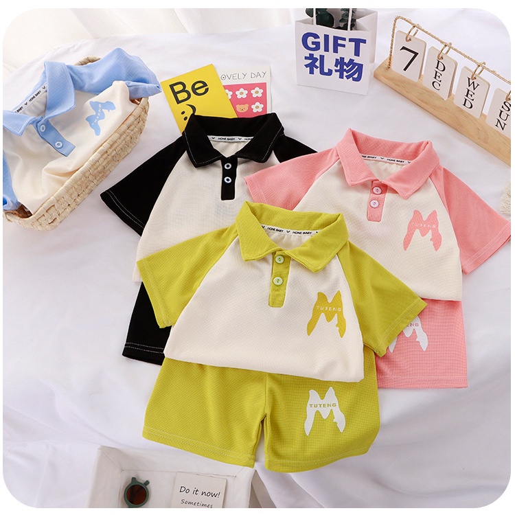 Bộ Đồ Thể Thao Áo Thun polo Phối Quần Short Tay Ngắn 80-160cm Màu Sắc Dễ Thương Cho Bé