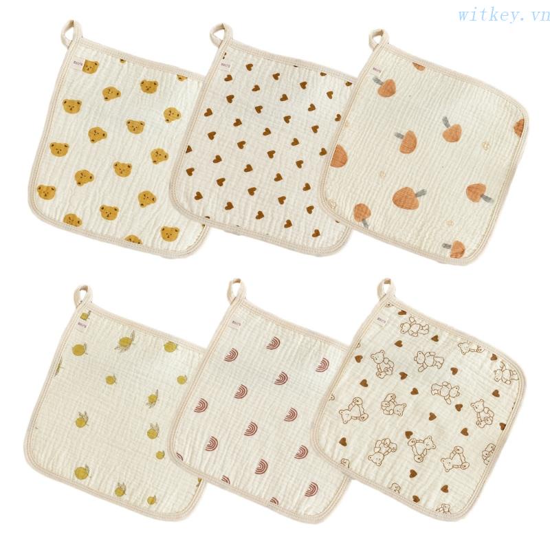 Bộ 6 Khăn Lau Mặt Bằng Vải Cotton Thoáng Khí Cho Bé