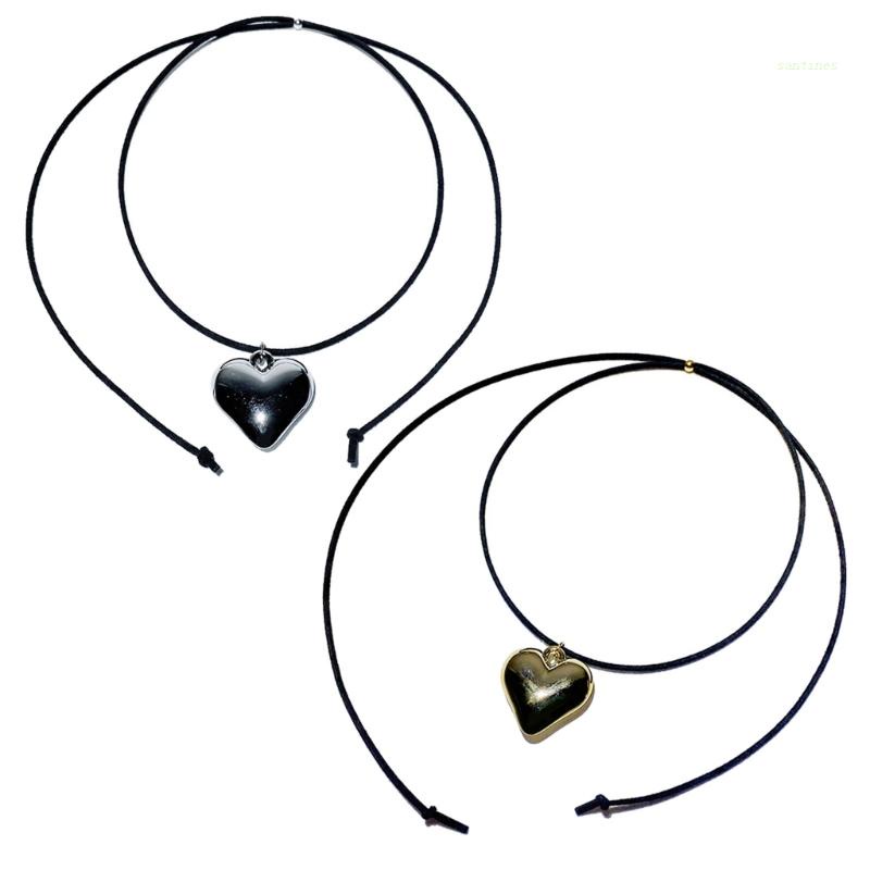 Vòng cổ Màu Đen Mặt Hình Trái Tim Đơn Giản Phong Cách Âu Mỹ