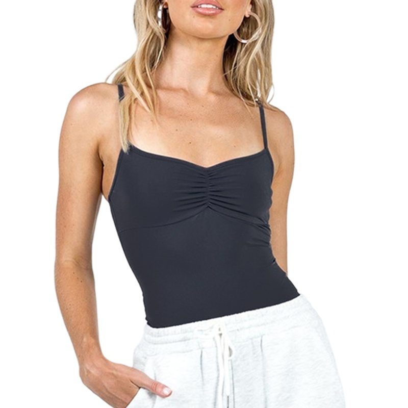 Xiangbao Áo Tank Top Hai Dây Co Giãn Nhún Bèo Cơ Bản Dành Cho Nữ