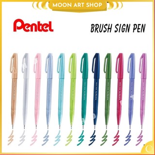 Bút viết thư pháp PENTEL Sign brush pen, fude touch 12 màu cơ bản SES15C