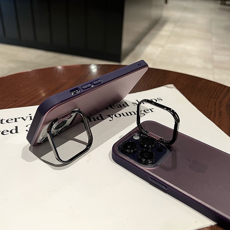 Ốp Điện Thoại Cứng Nhám Mờ Chống Sốc / Rơi Vỡ / Dấu Vân Tay + Giá Đỡ Vô Hình Cho iPhone 14 13 12 11 Pro Max 14 Plus