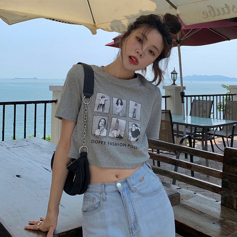 SUXI Áo Croptop Chất Liệu Cotton Dáng Ôm In Họa Tiết Phong Cách Cổ Điển Thời Trang Mùa Hè Cho Nữ