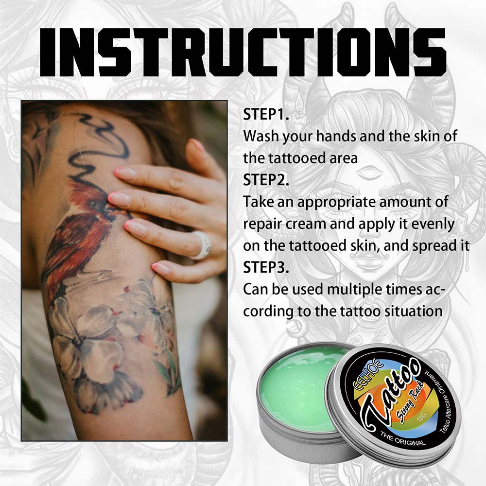 EELHOE Tattoo Repair Cream repairs wounds, reduces swelling, reduces inflammation, moisturizes the skin without affecting the clarity and color of the tattoo