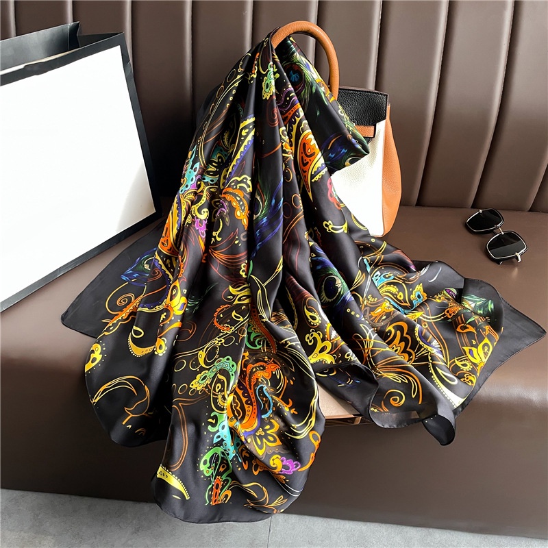 Khăn Quàng Cổ Chống Nắng Dáng Dài In Họa Tiết Hoa Vàng Sang Trọng Kích Thước 180 * 90CM Thời Trang Cho Nữ