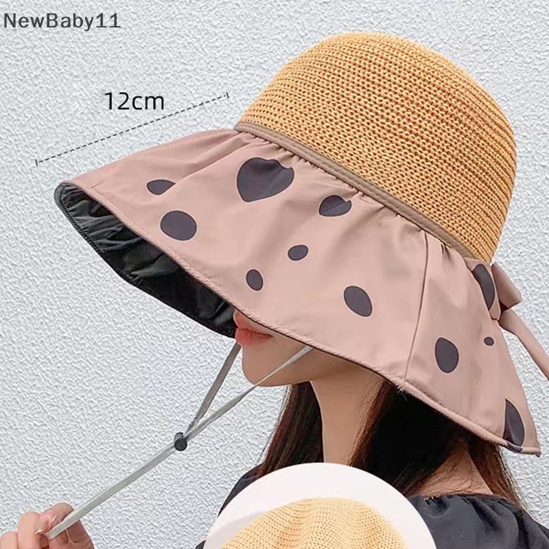 1 Mũ Cói Rộng Vành Chống Nắng Tia UV Màu Đen Thời Trang Mùa Hè Cho Nữ