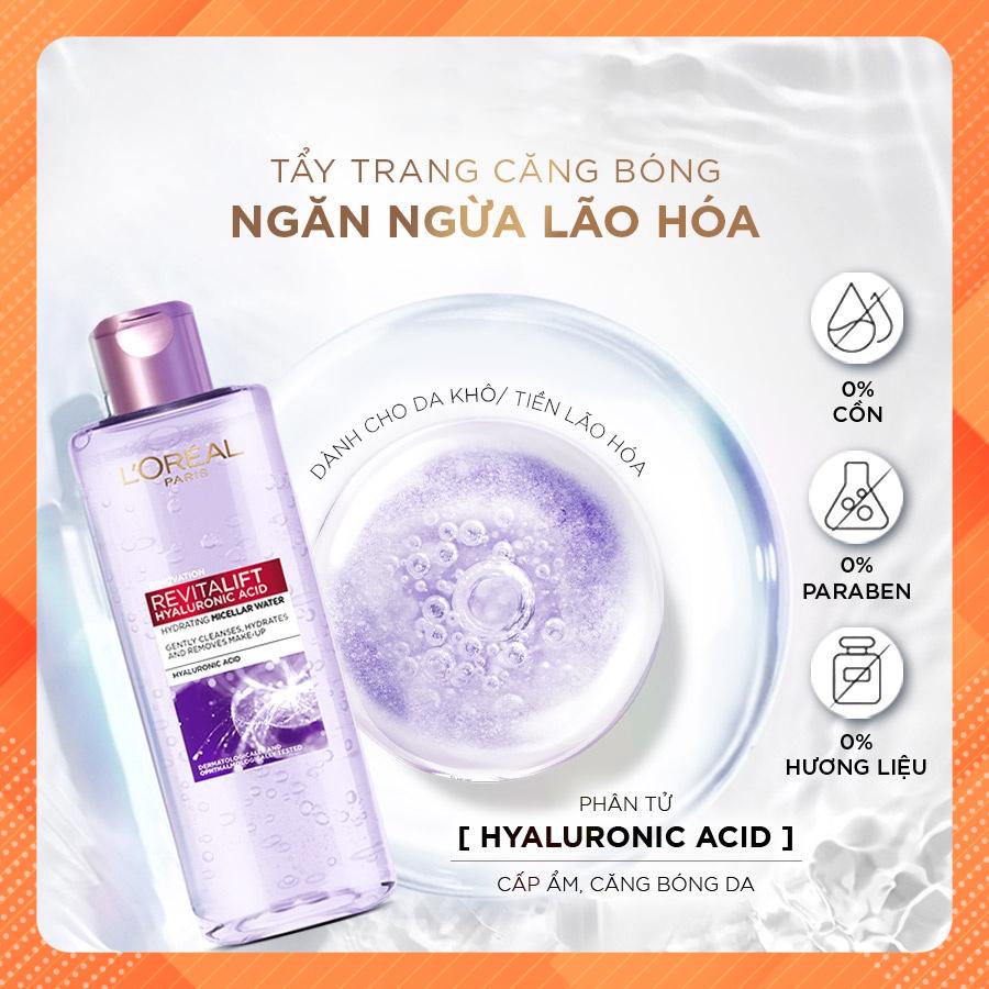 Nước Tẩy Trang Làm Sạch - Mềm Mịn Da L'Oreal Paris 3in1 Revitalift Make Up Remover Hyaluronic Acid Micellar Water 400ml