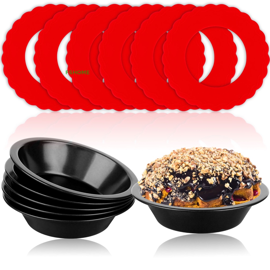 Bộ 6 Chảo Nướng Bánh 4.3in Bằng Silicone Và 6 Tấm Thiếc Không Gỉ 3.5-6Inch Tiện Dụng