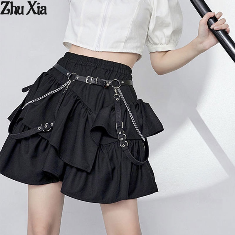 ZhuXia Chân Váy tutu Ngắn Dáng Chữ A Lưng Cao Màu Đen Phong Cách Harajuku Đường Phố Cho Nữ
