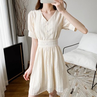 Đầm Chữ A Tay Phồng Cổ Chữ V Thiết Kế Ngọt Ngào Thời Trang Mùa Hè Mới Cho Nữ