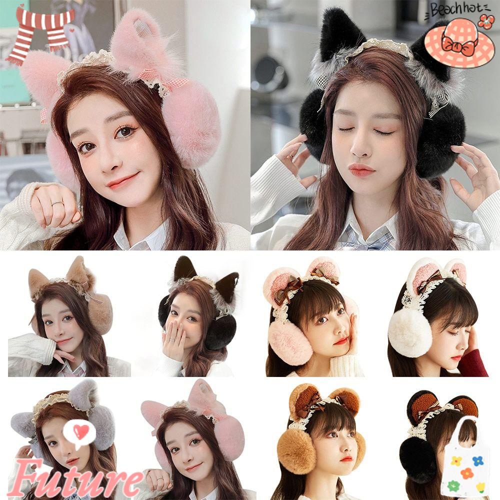 Bông Chụp Tai Giữ Ấm Mùa Đông Thiết Kế Tai Mèo Nhồi Bông Mềm Mại Dễ Thương